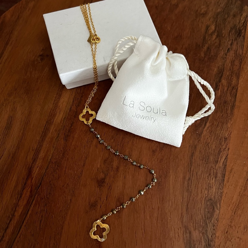 NEW La Soula Gold Plated Hematite and Diamond Y Necklace